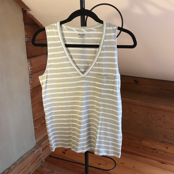 Madewell Tops - Madewell Green White Striped Tank Top, NWOT, S
